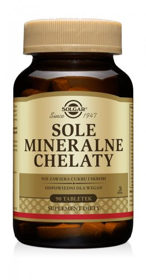 Sole mineralne chelaty aminokwasowe (wapń, magnez, żelazo, cynk) SOLGAR (90