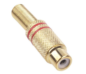 GNI0069B Gniazdo RCA złote 2 paski na kabel czerwone