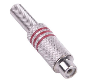 GNI0071B Gniazdo RCA srebrne 3 paski na kabel czerwone