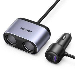 Ugreen ładowarka samochodowa USB / USB Typ C z rozdzielaczem 2x gniazdo sam
