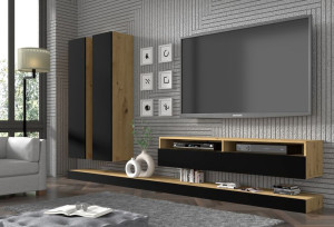 Zestaw mebli DUO MAXI szafka wisząca RTV160 panel leżący dąb artisan czarny