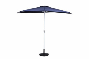 Parasol ogrodowy półokrągły niebieski, podstawa, pokrowiec.