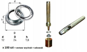 Oczka 100 szt do plandeki fi12 zakuwak + wycinak