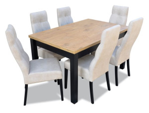 Stół 90x140x210 rozkładany dąb lancelot i 6 krzeseł nogi czarne