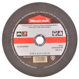 Wkręt-met Tarcza Korundowa Do Cięcia Stali Nierdzewnej Inox 230x2,0x22mm