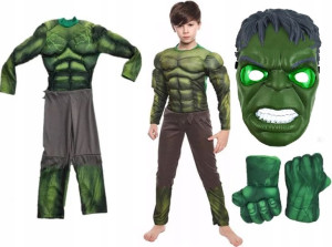 Strój Hulk Kostium + Maska Led + Rękawice 122-128