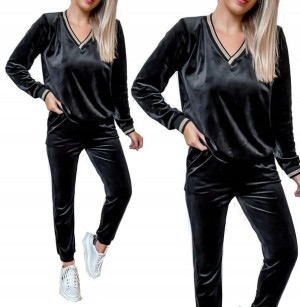 Dres welurowy ze ściągaczem czarny M rozmiary S-XL