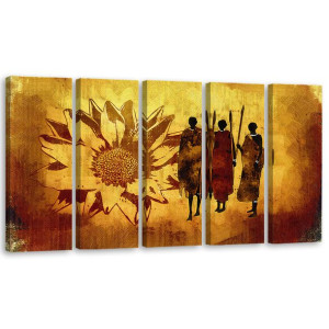OBRAZ 5 CZĘŚCI Afryka Słoneczniki Żółty 150x60