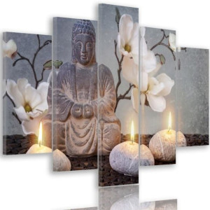 OBRAZ 5 części Buddha Kamienie Zen Kwiaty 200x100