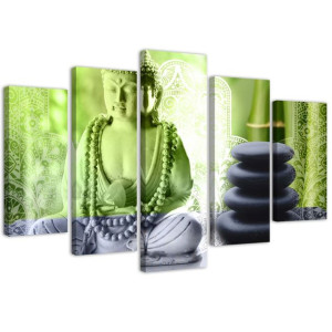 OBRAZ 5 częściowy Buddha Kamienie Zielony 200x100