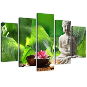 OBRAZ 5 częściowy Buddha Liście Kwiaty 100x70