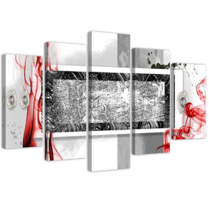 OBRAZY 5 części Abstrakcja Szary Czerwony 150x100