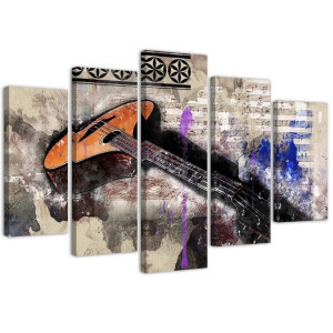 OBRAZ 5 częściowy Gitara Abstrakcja Szary 150x100