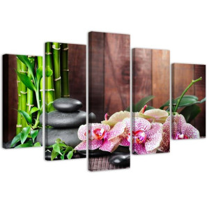 OBRAZ NA PŁÓTNIE Orchidea Kamienie Bambus 200x100