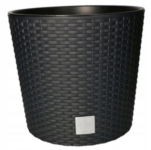 Doniczka Rattan Okrągła Z Wkładem Antracyt 300x270