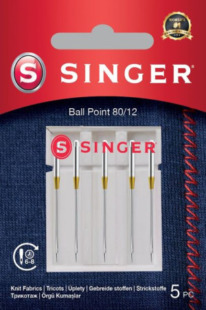 Singer Ball Point Needle 80/12 5pk For Knit Fabrics