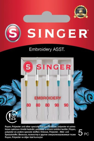 Singer Embroidery Needle Asst 5pk