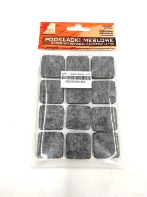 Podkładka Filc Kwadrat 28/28mm 12 Szt Szary Grub.6-7mm
