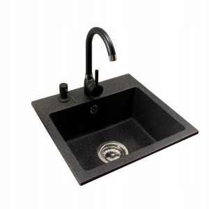 Zlew Zlewozmywak Granitowy+bateria-zestaw Złoty