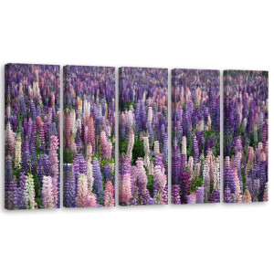 OBRAZ 5 CZĘŚCIOWY Fioletowe Kwiaty Łąka 150x60
