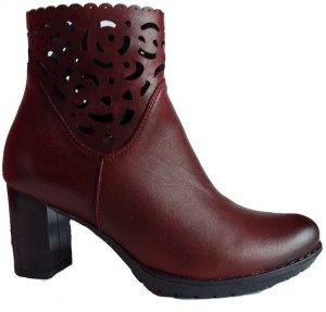 -30% Skórzane Botki bordo SZERSZE Obcas 7 CM 38