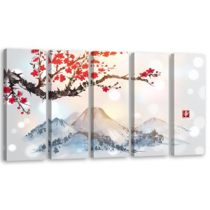 OBRAZ 5 CZĘŚCI Japonia Kwiat Wiśni Góry 100x40