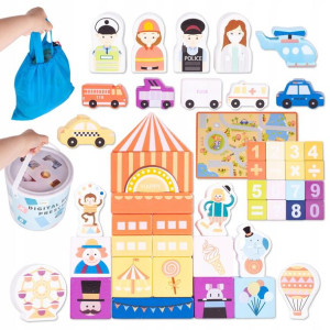 Puzzle Drewniane Klocki 184 Szt W Pudełku+ Tablica
