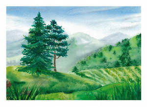 Fototapeta DLA DZIECI 3D Las Góry Akwarela 254x184