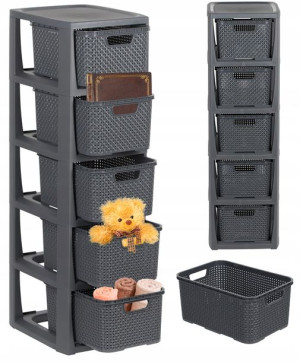 Regał Komoda Szafka Półka Z 5 Koszami Rattan Branq