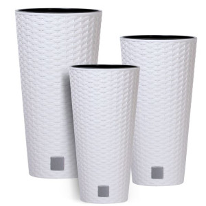 3 Donice Rattan Wysokie Okrągłe Białe 47 57 76cm