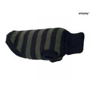 Amiplay Sweterek Dla Psa Glasgow Czarny w Paski Khaki 23 cm
