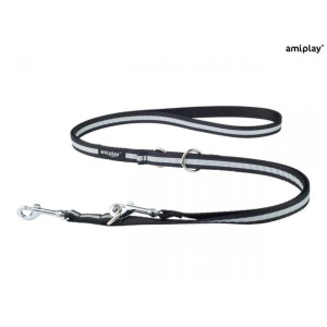 Amiplay Smycz Regulowana 6 w 1 Shine 100 - 200 cm Czarna Rozmiar S