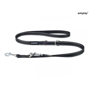 Amiplay Smycz 6 w 1 Reflective Czarna 100 - 200 cm Rozmiar M