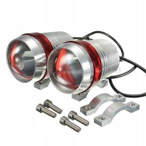 2 X Halogen Motocyklowy Led Cree+Włącznik Z Ringiem Red/Silver