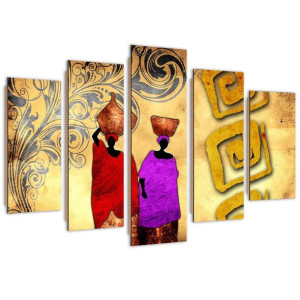Deco Panel, Afrykańskie kobiety z dzbanami, 5-częściowy - 150x100