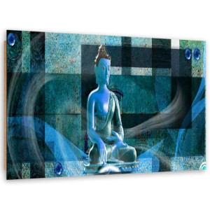 Deco Panel, Budda na geometrycznym tle - niebieski, 1-częściowy - 120x80