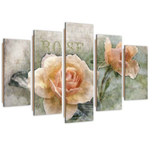 Deco Panel, Herbaciane róże shabby chic, 5-częściowy - 100x70