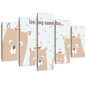 Deco Panel, Misie Loving candies, 5-częściowy - 100x70