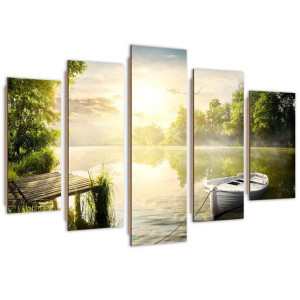 Deco Panel, Wschód słońca nad jeziorem, 5-częściowy - 150x100