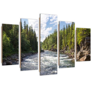 Deco Panel, Rzeka w lesie, 5-częściowy - 100x70