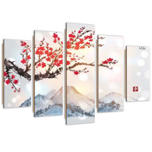 Deco Panel, Kraj kwitnącej wiśni, 5-częściowy - 150x100
