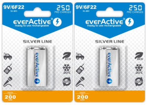 2x AKUMULATORKI everActive 9V 6F22 250 mAh BATERIE