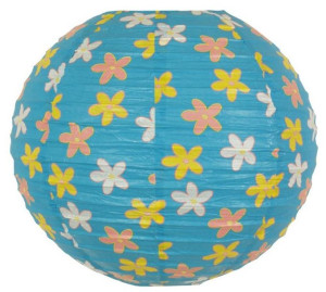 Abażur papierowy błękitny w kwiaty kula 35cm Kokon Candellux 70-96930