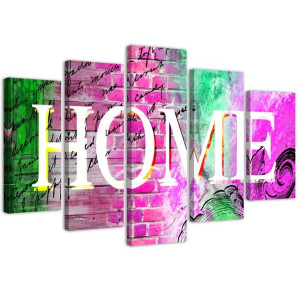 OBRAZ 5 częściowy Napis Home Mur Kolorowy 150x100