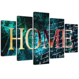 OBRAZ 5 części Napis Home Tło Niebieski 200x100