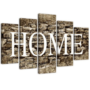OBRAZ 5 częściowy Napis Home Mur Tekstura 200x100