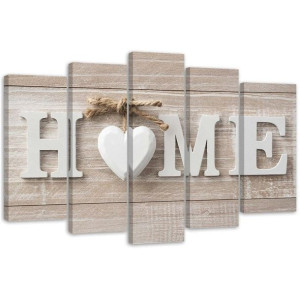 OBRAZ 5 CZĘŚCI Napis Home Shabby Beżowy 200x100