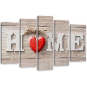 OBRAZ 5 CZĘŚCI Napis Home Serce Czerwony 150x100