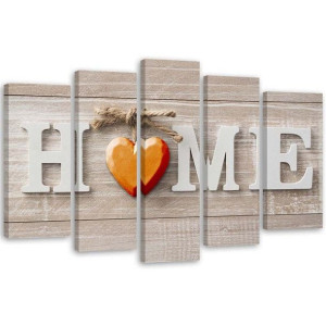 OBRAZ 5 CZĘŚCI Napis Home Serce Orange 100x70