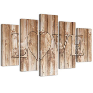 OBRAZ 5 częściowy Napis Love Deski Brąz 150x100